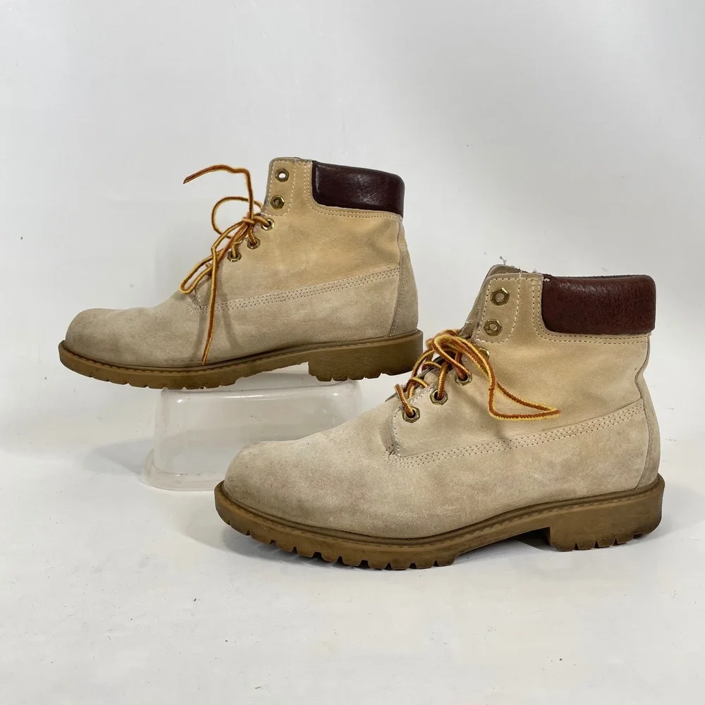 Wolverine Mens Tan Suede Work Boots Made in USA Vintage Lug Sole Size 6.5-7.5